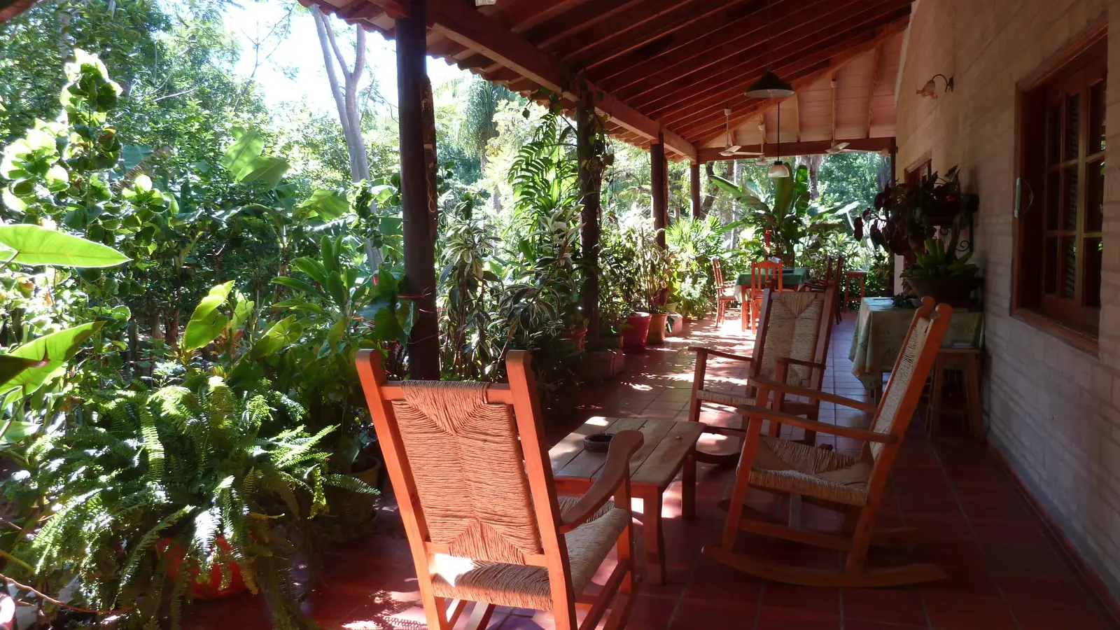 La terrasse de la réception avec ses rocking-chairs